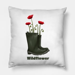 Wildflower Poppies in Rainboots Pillow