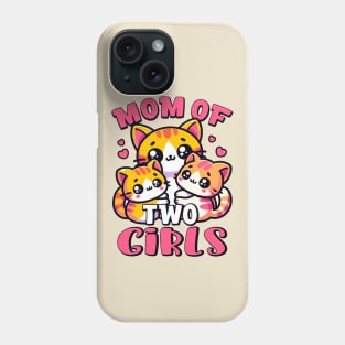 Mom of Two Cute Kawaii Kittens Family Pregnancy Announcement Phone Case