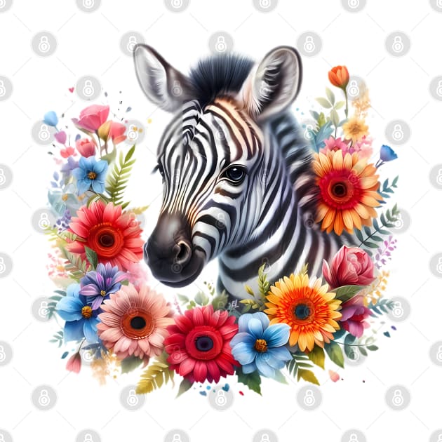 A baby zebra decorated with beautiful colorful flowers. by CreativeSparkzz