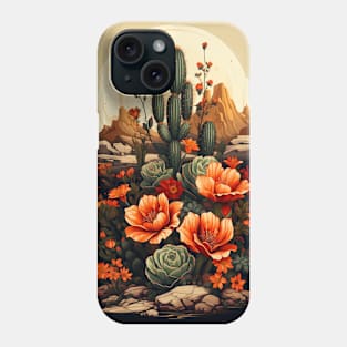 Retro Flower Cactus , Aesthetic, Western Boho Wildflower Phone Case