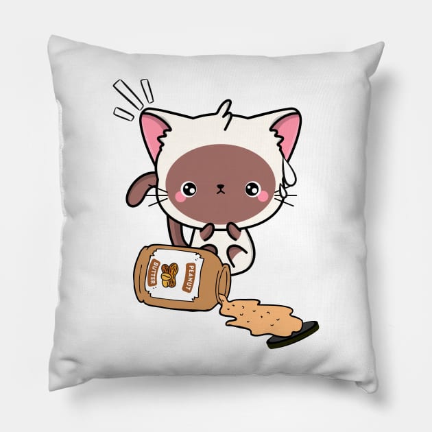 Cute White Cat spilled a jar of peanut butter Pillow by Pet Station