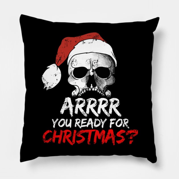 Arrrr You Ready For Christmas? Pirate Skull Pillow by E