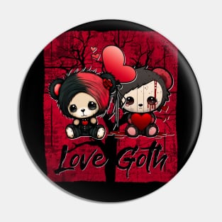 Love Goth Duo Cute Teddy Bears With Hearts Pin