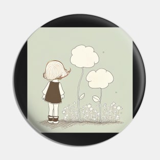 Cute Girl Flower Illustration Minimalist Pin