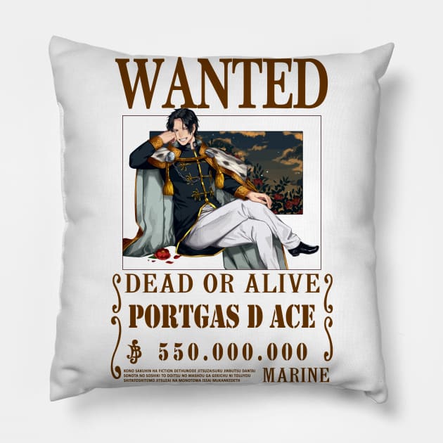 Portgas D Ace One Piece Wanted Pillow by Teedream