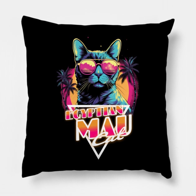 Retro Wave Egyptian Mau Cat Miami Shirt Pillow by Miami Neon Designs