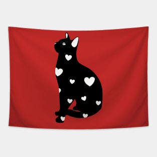 Black kitty with heart pattern Tapestry