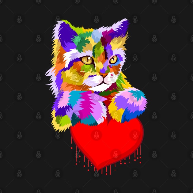 Colorful Cat Dripping Heart Gift for kittens Lovers by FabulousDesigns