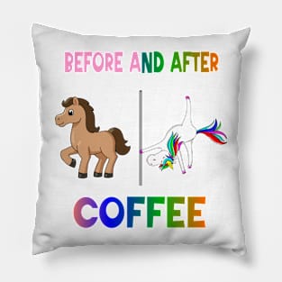 Before and after coffee Unicorn Pillow