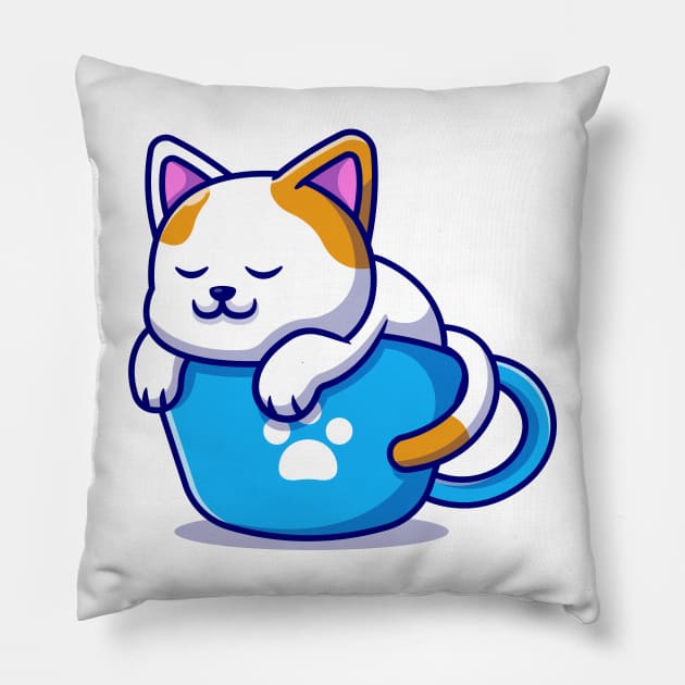 Sleeping Cat and Coffee Kawaii Orange - Cute Pillow by Ravensdesign