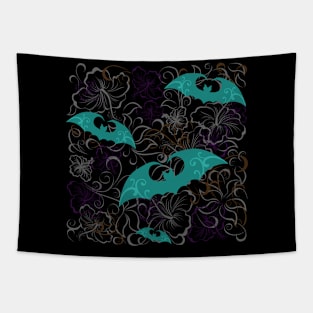 Bat Floral Pattern Tapestry