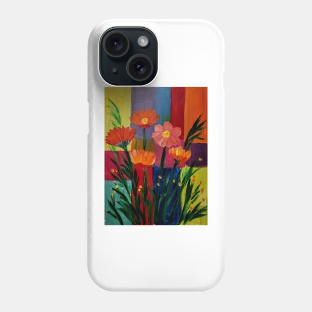 Abstract painting of colorblock  with some wildflowers Phone Case by kkartwork