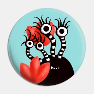 Cute Monster With Four Eyes Abstract Tulips Pin