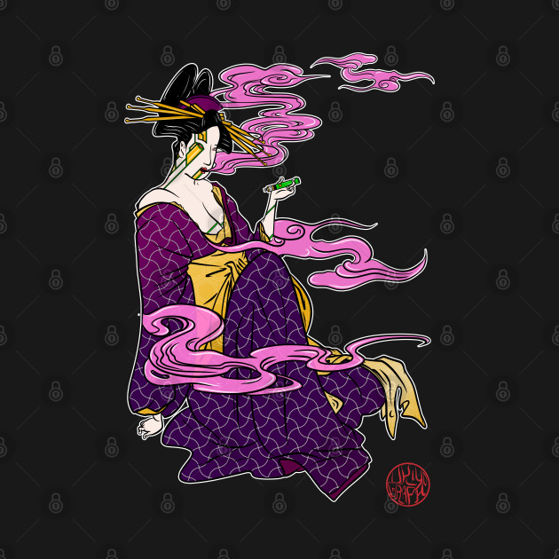 Bijinga - Smoking woman in kimono by Ukiyograph