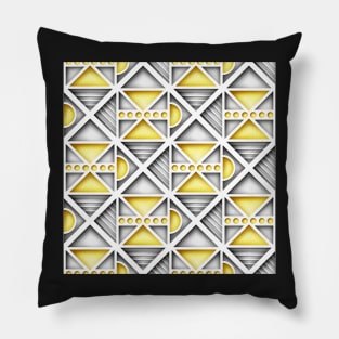 Yellow and Gray Geometric Pattern with 3d Effect, Triangular Motifs Pillow