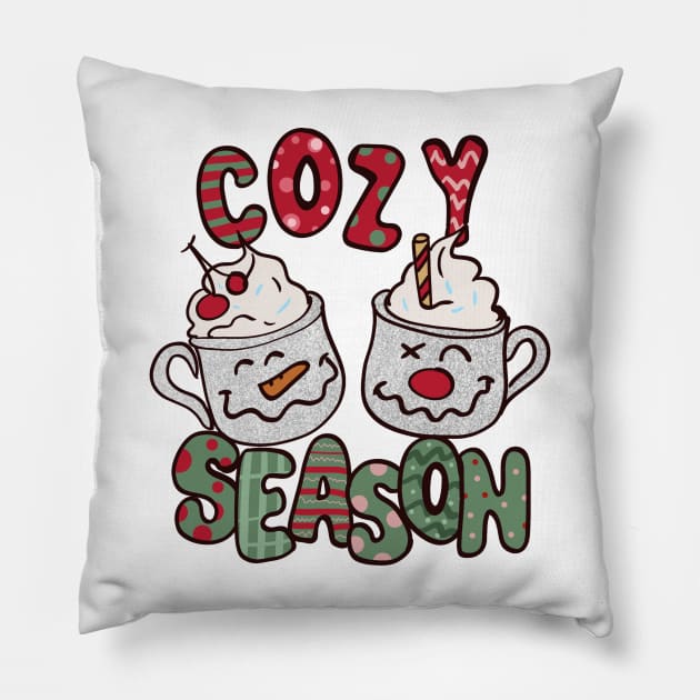 Cozy Season ,Hot Cocoa ,Glitter Christmas Pillow by pedrsavan.art