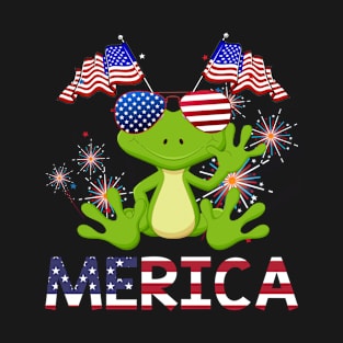 Merica Frog Usa American Flag Independence T-Shirt