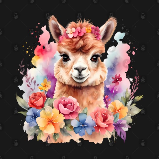 An alpaca decorated with beautiful watercolor flowers by CreativeSparkzz