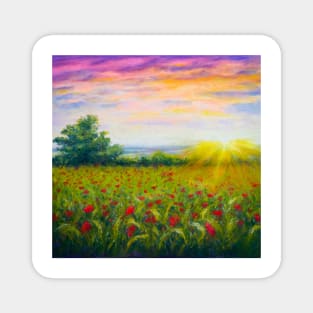Poppy field at sunset Magnet