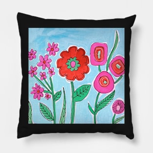 Blue and red Flowers Pillow