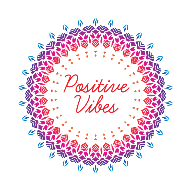 Positive Vibes - Meditation Captions Mandala Illustration Print Design GC-092-23 by GraphicCharms