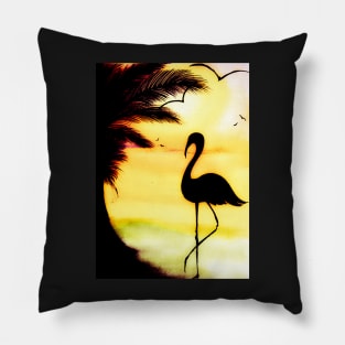 golden sunset palm tree flamingo Pillow