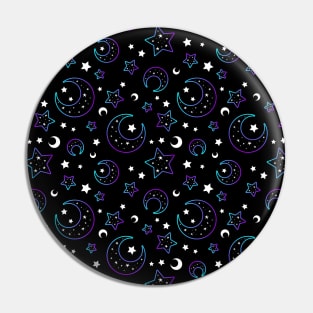 Mystical bright neon pattern with moon and stars Pin