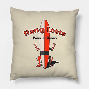 Waikiki Beach Hang Loose Shaka Surfboard Man Pillow