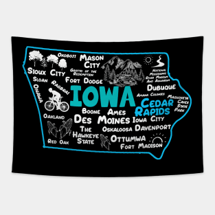 Cedar Rapids Iowa map Des Moines Sioux City, Mason City, Boone, Ames, Davenport, Ottumwa, Fort Madison Tapestry