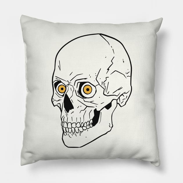 Skelly with the Crazy Eyes Pillow by sombreroinc