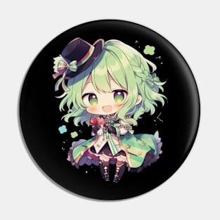 Festive Green Haired Anime Chibi Pin