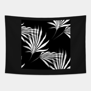 Tropical Palm Fronds Leaf Print Black and White Tapestry