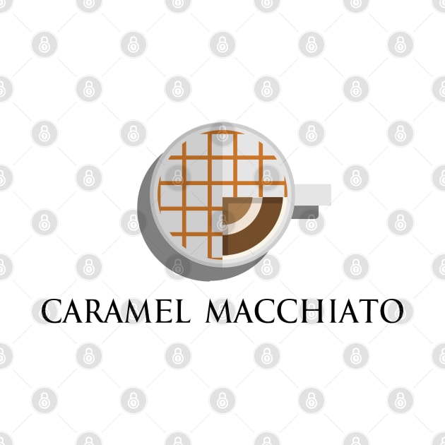 Hot caramel macchiato coffee cup top view in flat design style by FOGSJ