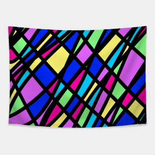 Overlapping Squares and Shapes Stained Glass Design in Funky Colors, made by EndlessEmporium Tapestry