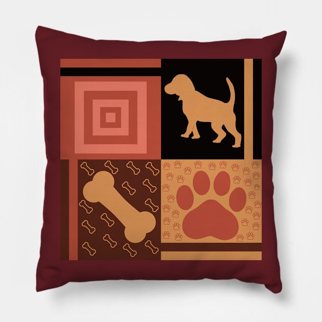 Beagle Puppy Dog Pattern, Pink Brown Black Pillow by JahmarsArtistry - APA