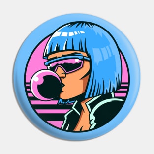 Retro Girl Blowing a Bubble Pin