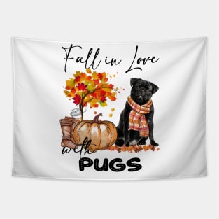 Fall In Love With Pugs Dog Fall Pumpkin Thanksgiving Tapestry