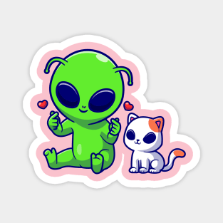 Cute Alien With Cute Cat Alien Cartoon Magnet