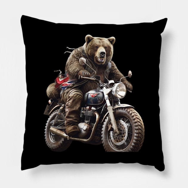 Grizzly Bear Patrols Pillow by skeleton sitting chained