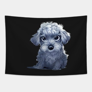 Adorable Cockapoo Puppy Dog. Illustrative style greyscale on black background Tapestry