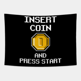 Insert Coin Press Start Retro Gaming Vintage 8 Bit Arcade Tapestry