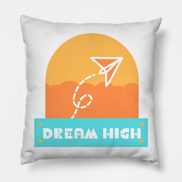 DREAM HIGH PAPER PLANE Minimalist Illustration Pillow by Mirai Designs