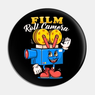 Film Roll Camera, cute character mascot film roll camera Pin