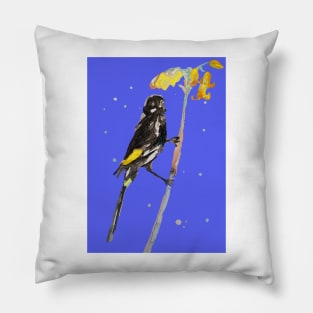 Australian Honeyeater Bird Painting - New Holland on Navy Pillow