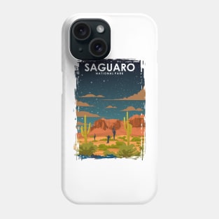 Saguaro National Park Vintage Minimal Retro Travel Poster at Night Phone Case