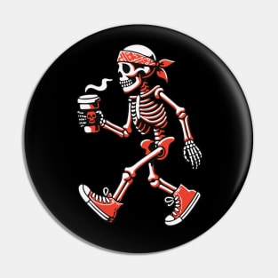 Skeleton Walking with Coffee -  Perfect for Walking Pin