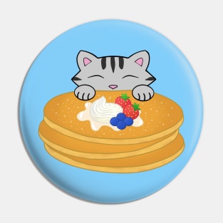 Grey Tabby Cat Eating Pancakes Pin