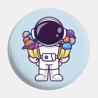 Cute Astronaut Bring Planet Space In Paper Bag Cartoon Pin