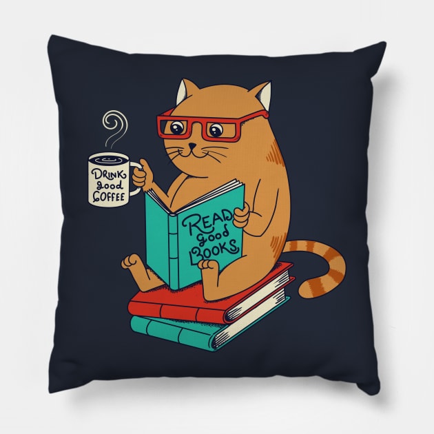 Cat coffee books Pillow by coffeeman