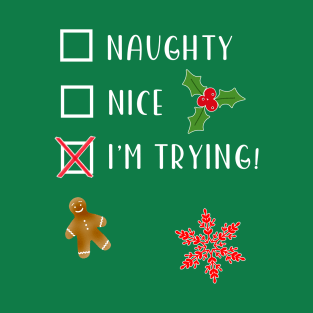 FUNNY NICE OR NAUGHTY LIST I'M TRYING T-Shirt